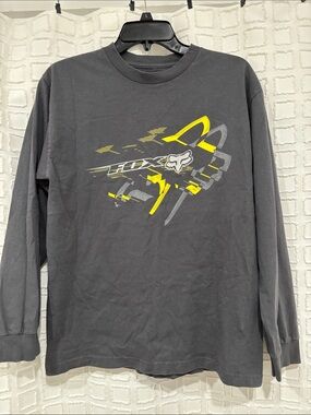 Vintage Fox Men/Teen Gray Long Sleeve Graphic Shirt - Yellow Accent, Medium
